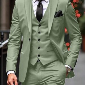 طقم بدلة رجالية كاجوال بلون موحد، يتكون من جاكيت وبنطال بأكمام طويلة وياقة عريضة.