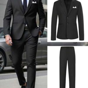 طقم بدلة رجالية رمادية من قطعتين من كالفورنيس، بدلة رسمية أنيقة مناسبة للعمل والمناسبات غير الرسمية.