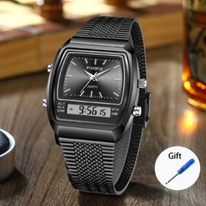 ساعة رجالية من lige، سوار شبكي معدني أنيق وعصري، ساعة كوارتز للرجال، مزيج مثالي بين الموضة والذكاء، ساعة رقمية بشاشة مزدوجة، خفيفة الوزن وأنيقة، مختارة بعناية، هدية مثالية