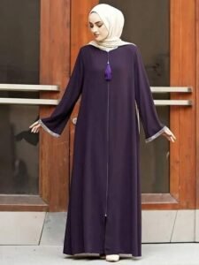 رداء نسائي فضفاض بلون موحد، بياقة دائرية وسحاب، رداء طويل أنيق لفصل الربيع 3